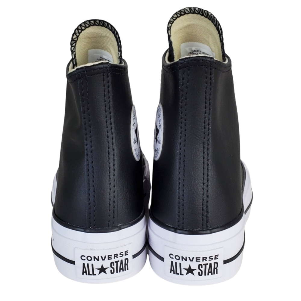 New Converse chuck taylor lift black leather lace up platform high top sneakers - Picture 13 of 16